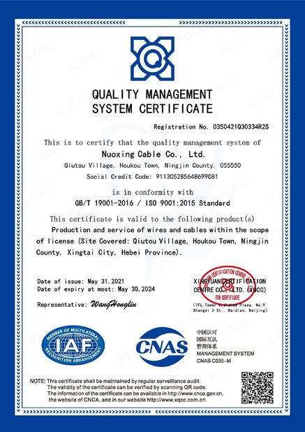 China Nuoxing Cable Co., Ltd Certificaciones